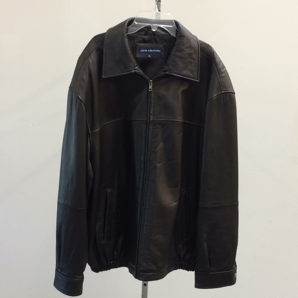 John Ashford Sz XL leather jacket zip Brown